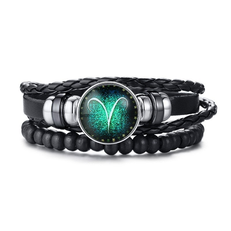 Vnox Aries 12 Horoscope Multi-layer Leather Rope Bracelets for Men Women Gifts Vintage pulseira Jewelry