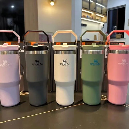 Fashion New Stanley 30oz/887ml STRAW CUP Tumbler Leopard with Straw Lids Stainless Steel Coffee Termos Cup Car Mugs Vacuum Cup
