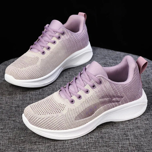 Summer Women Breathable Knitted Mesh Casual Sneakers Lace-Up Vulcanized Shoes Ladies Platform Sport Shoes Female Tennis Shoes