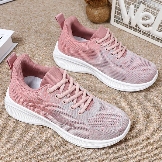 Summer Women Breathable Knitted Mesh Casual Sneakers Lace-Up Vulcanized Shoes Ladies Platform Sport Shoes Female Tennis Shoes
