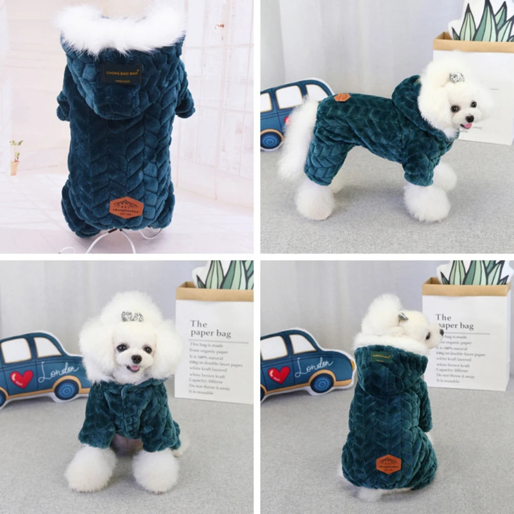 Winter Pet Dog Clothes Thicker Polyester Cotton Coat Jumpsuit Four-legged Down Jacket For French Bulldog Puppy Chihuahua