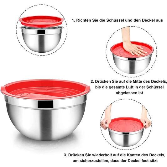 5 Pieces Mixing Bowl, Stainless Steel Salad Bowl Stackable Serving Bowl with Airtight Lids