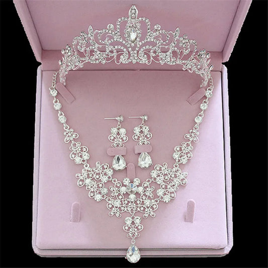 Itacazzo Bridal Jewelry Sets Crown Necklace Earrings Four Pack Silver Colour Women's Fashion Wedding Tiaras(excluding boxes)