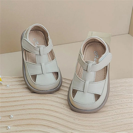 2024 New Summer Baby Shoes Leather Cut-outs Soft Sole Boys Sandals Closed Toe Non-slip Fashion Toddler Girls Sandals EU 15-25