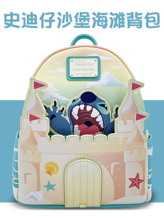 Original Loungefly Disney Stitch Mini Backpacks 3d Sandcastle Beach Surprise Kawaii Backpack Pu Leather Woman's School Bags Gift