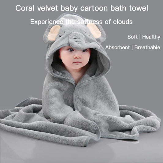 0-3 Years Unisex Baby Bathrobe Flannel Cape Cartoon Boys Girls Hooded Bathrobe Newborn Shower Gift Wrap Swaddling Bath Towel