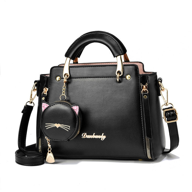 Women Bags Fashion Vintage Designer Messenger PU Leather Handbag High quality Casual Shoulder Top-Handle Korean Style black